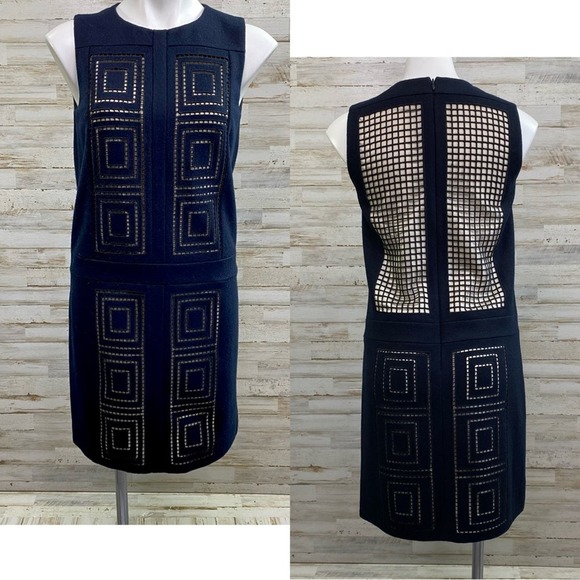 Tibi Dresses & Skirts - Tibi Wool Blend Shift Dress Womens Size 2 Black Tan Sleeveless Square Grid